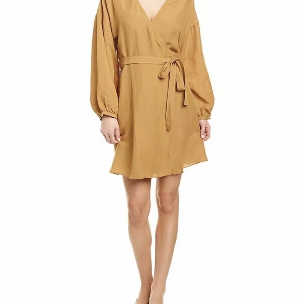 NWT Madewell Balloon Sleeve Linen-Blend Wrap Dress Toffee/Mustard Size Xxs